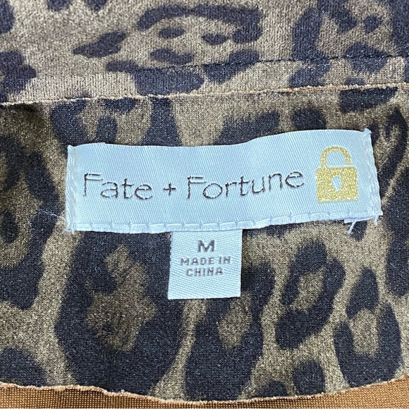FATE AND FORTUNE Leopard Jacket Cheetah Print Zipper Moto Brown Womens Medium - Picture 8 of 10